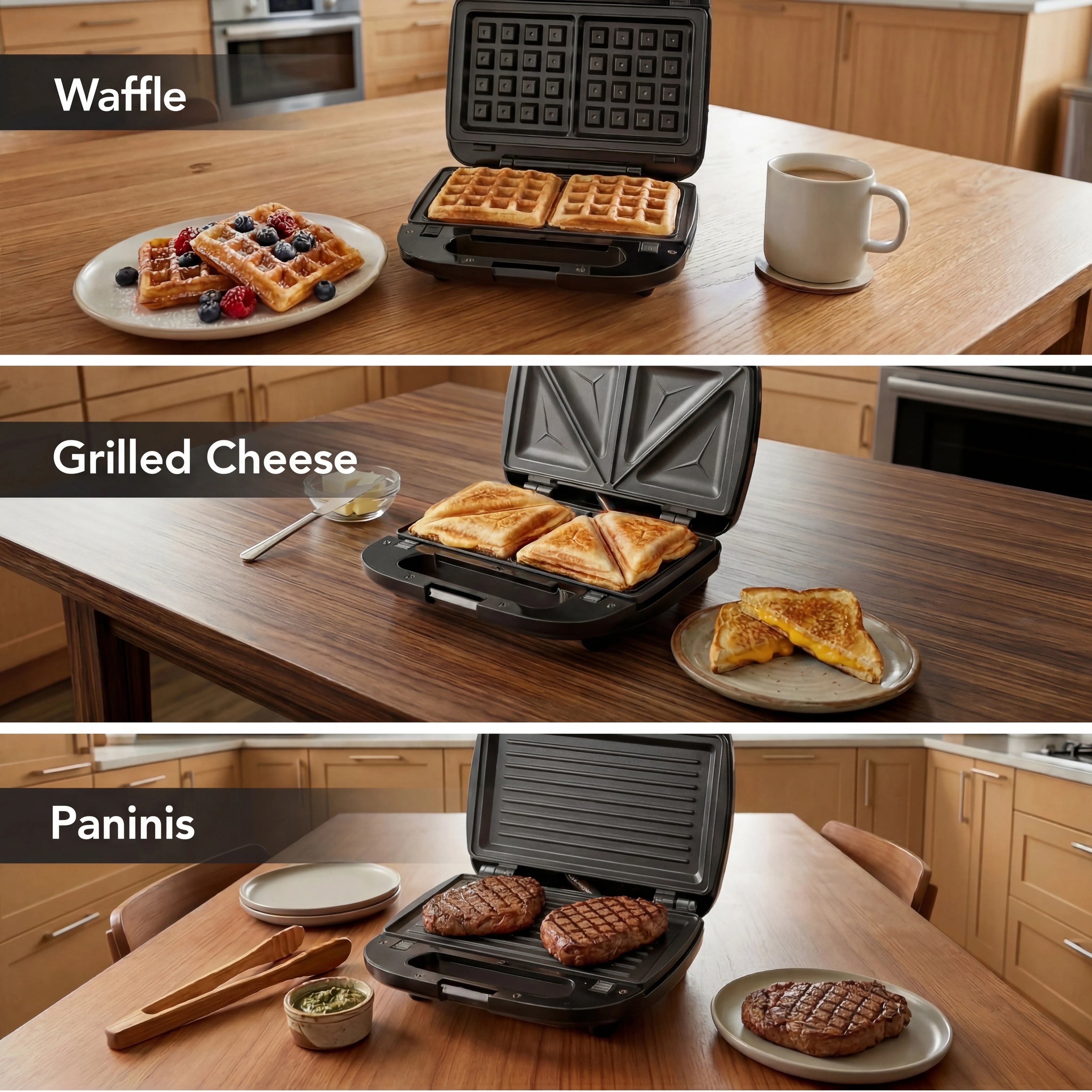 3-in-1 sandwichmaker, panini press en wafelijzer
