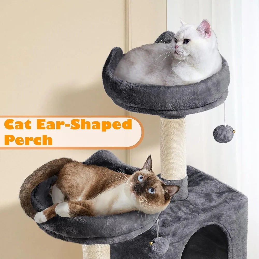 62,5 inch kattenkrabpaal met platform, hangmat en kattenhuis