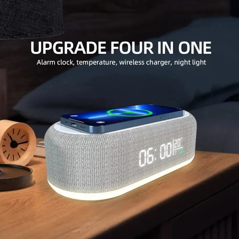 Multifunctionele alarmklok met draadloze oplader, nachtlamp en bureau-accessoire