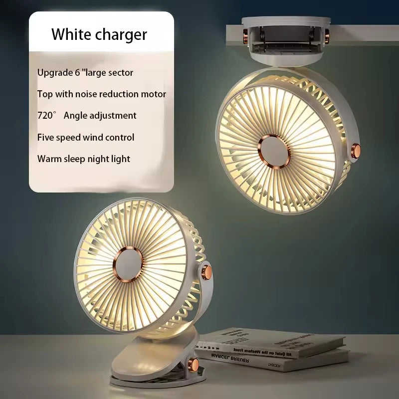 Oplaadbare klemventilator met LED-licht (8000mAh)