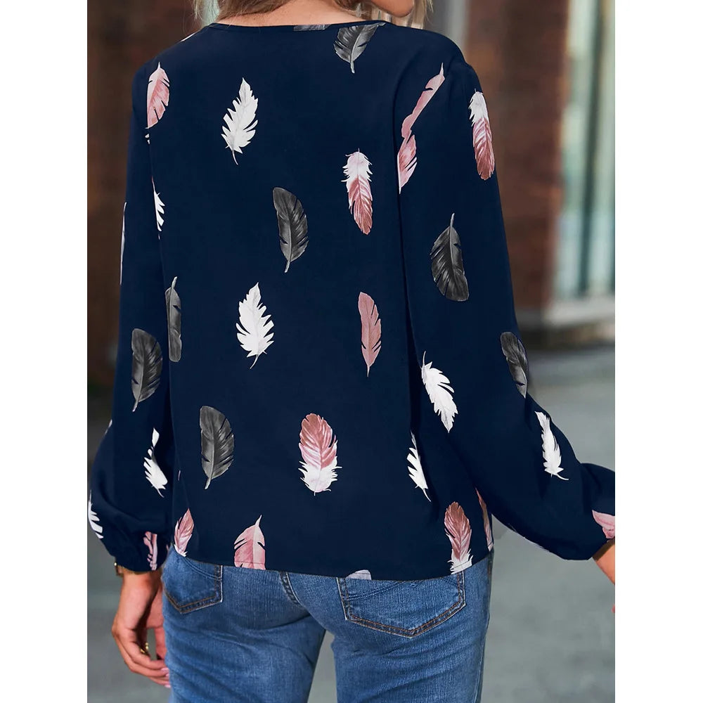Chiffon blouse met veerprint - afbeelding 32