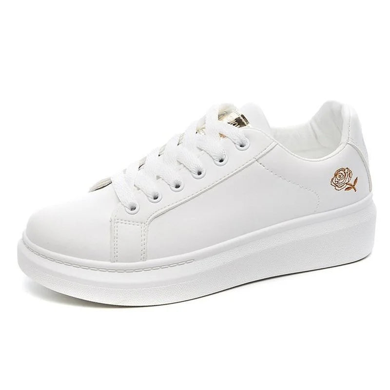Witte plateausneakers met roosje - afbeelding 8