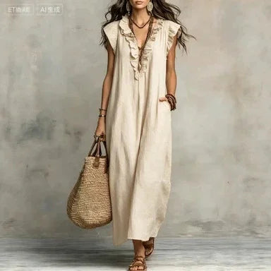 Dames boho maxi jurk van katoen en linnen