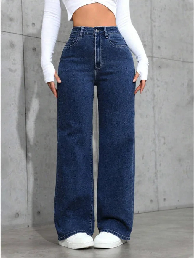 Y2K straight dark denim broek