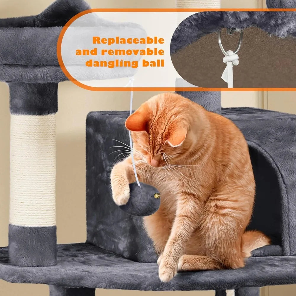 62,5 inch kattenkrabpaal met platform, hangmat en kattenhuis