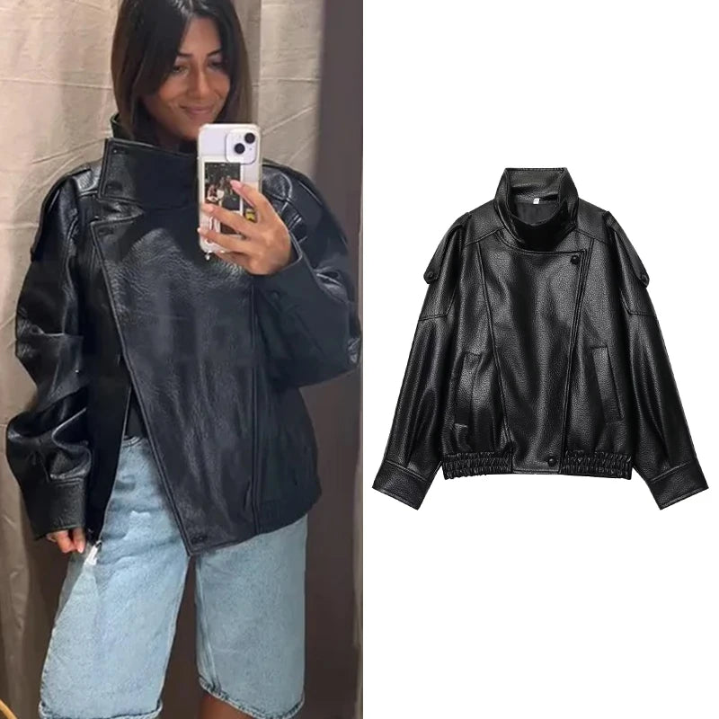 Oversized leren jack - afbeelding 2