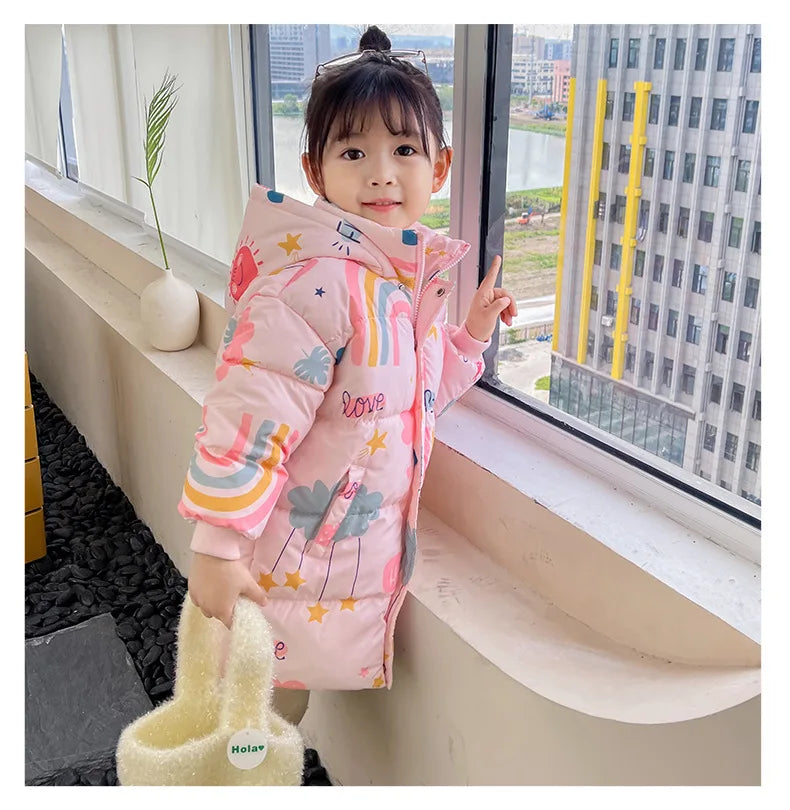 Lange kinderwinterjas met regenboog - afbeelding 8