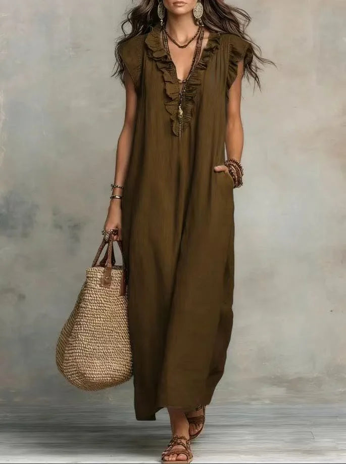 Dames boho maxi jurk van katoen en linnen