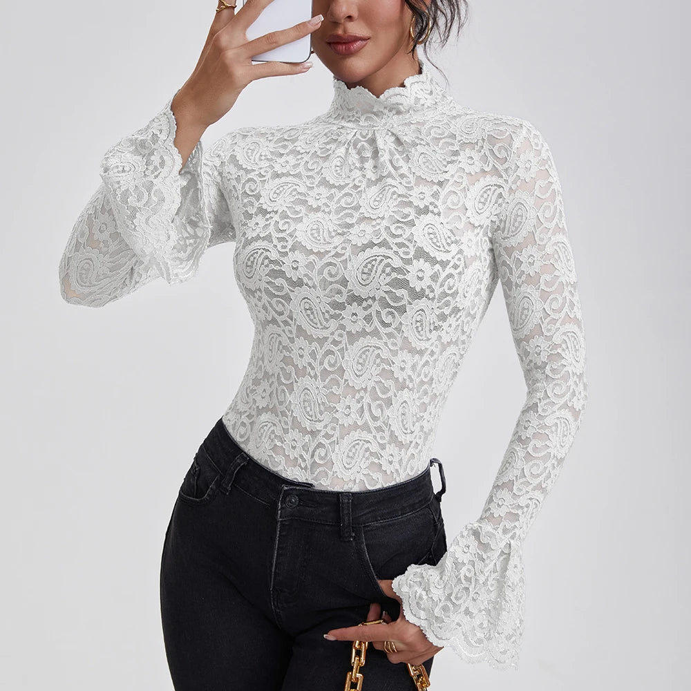Kanten blouse met col - afbeelding 8