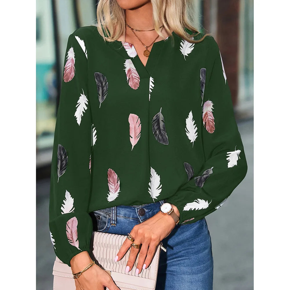 Chiffon blouse met veerprint - afbeelding 40
