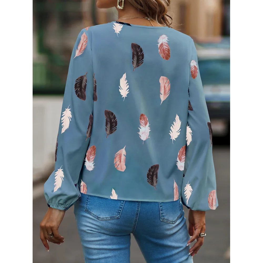 Chiffon blouse met veerprint - afbeelding 27