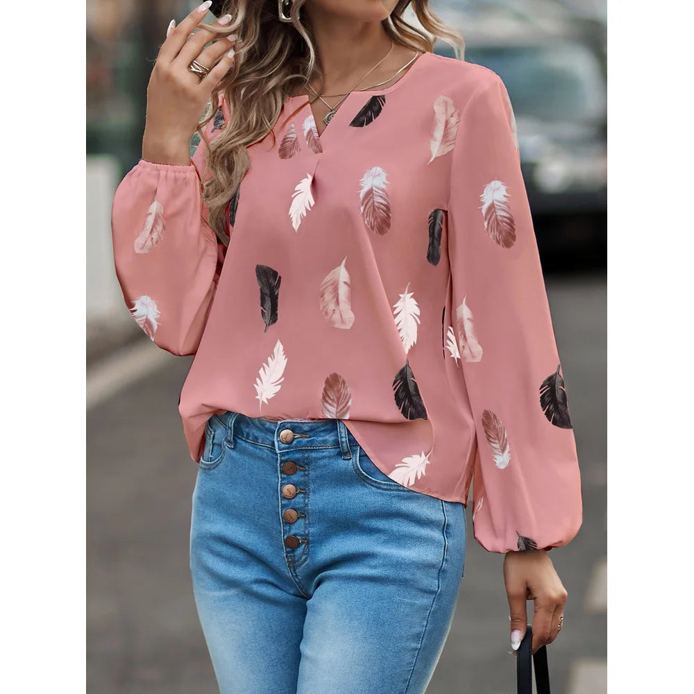 Chiffon blouse met veerprint - afbeelding 8