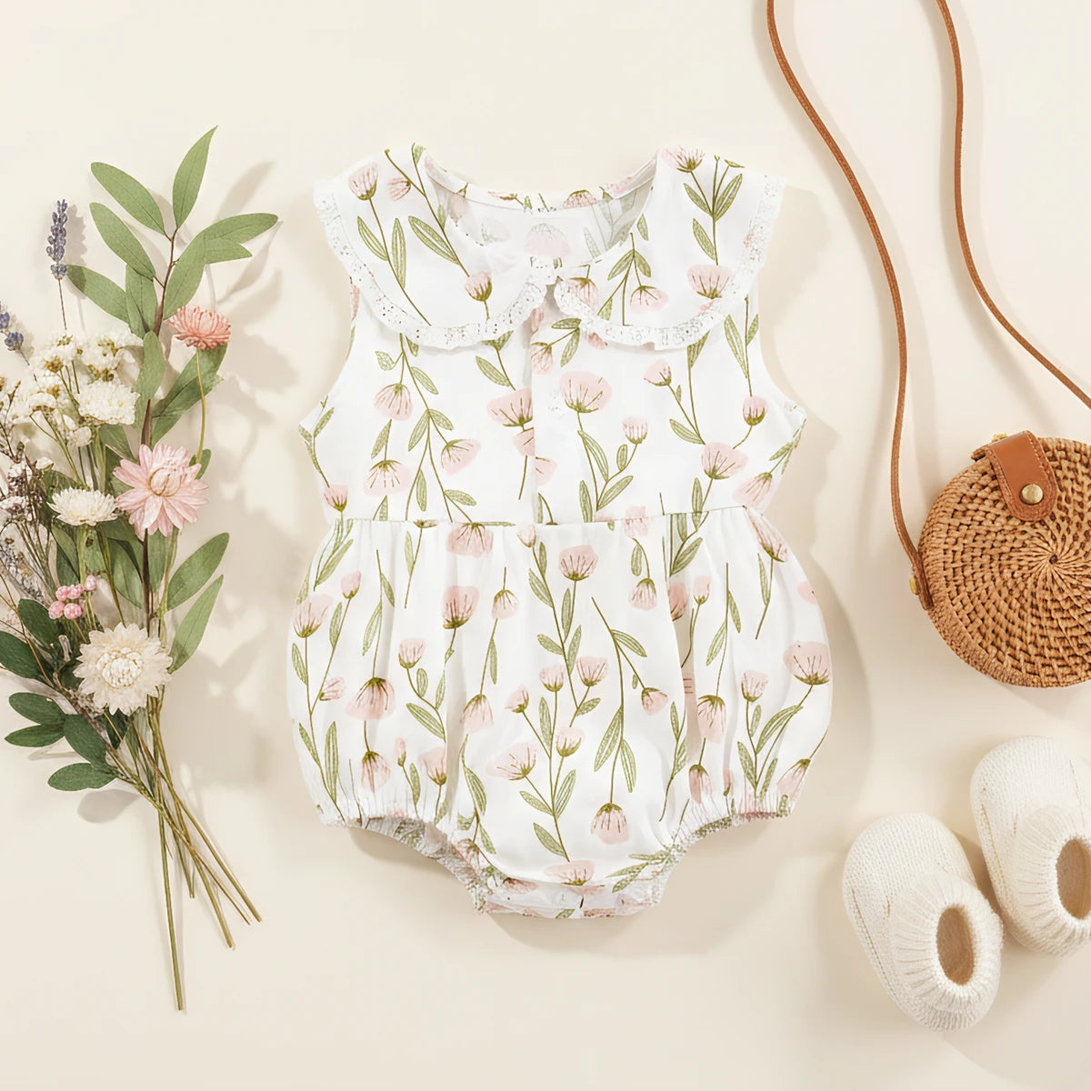 Babybodysuit met kant, mouwloos