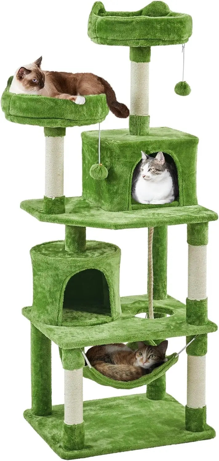 62,5 inch kattenkrabpaal met platform, hangmat en kattenhuis