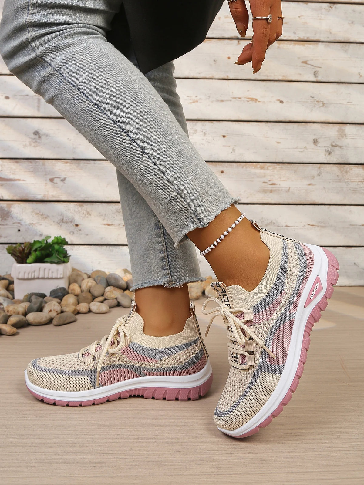 Tweekleurige gebreide sneakers - afbeelding 8