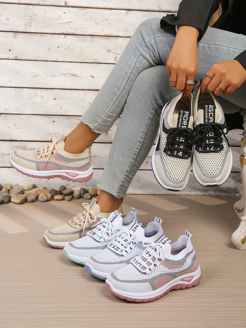 Tweekleurige gebreide sneakers - afbeelding 5