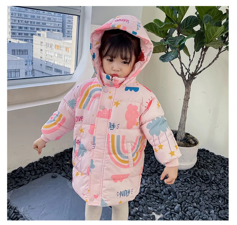 Lange kinderwinterjas met regenboog - afbeelding 7