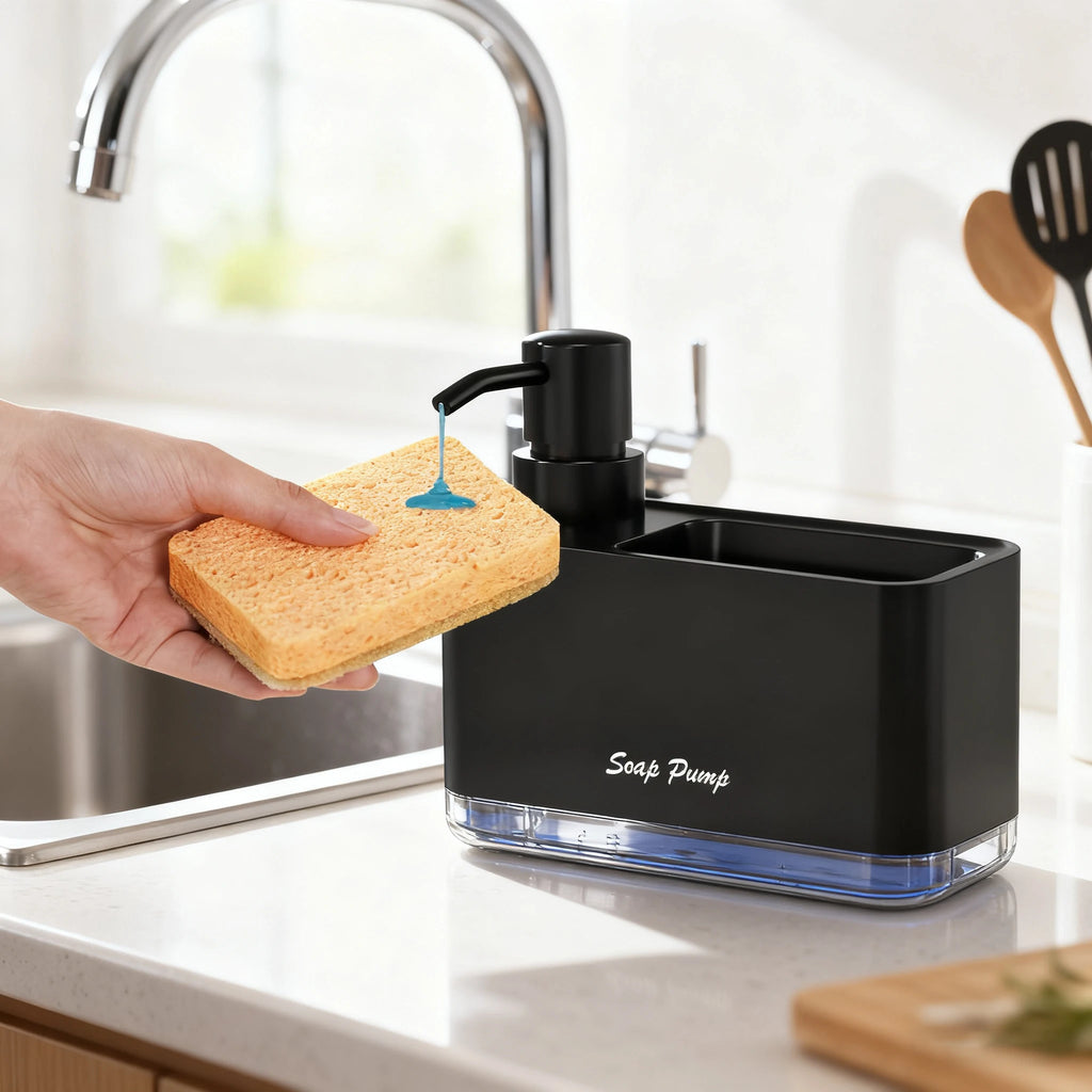 Keuken zeepdispenser met sponshouder