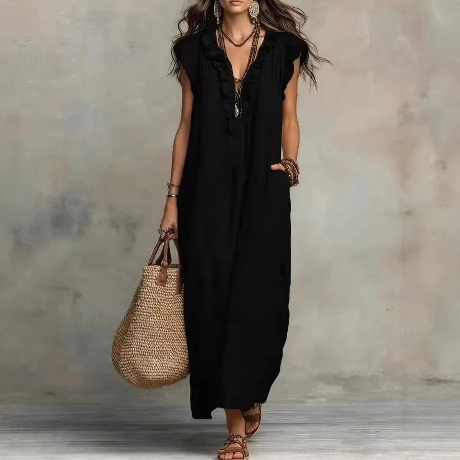 Dames boho maxi jurk van katoen en linnen