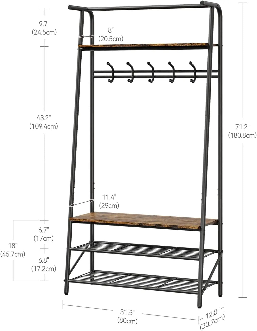 Kapstok met schoenenrek en zitbank, 4-in-1