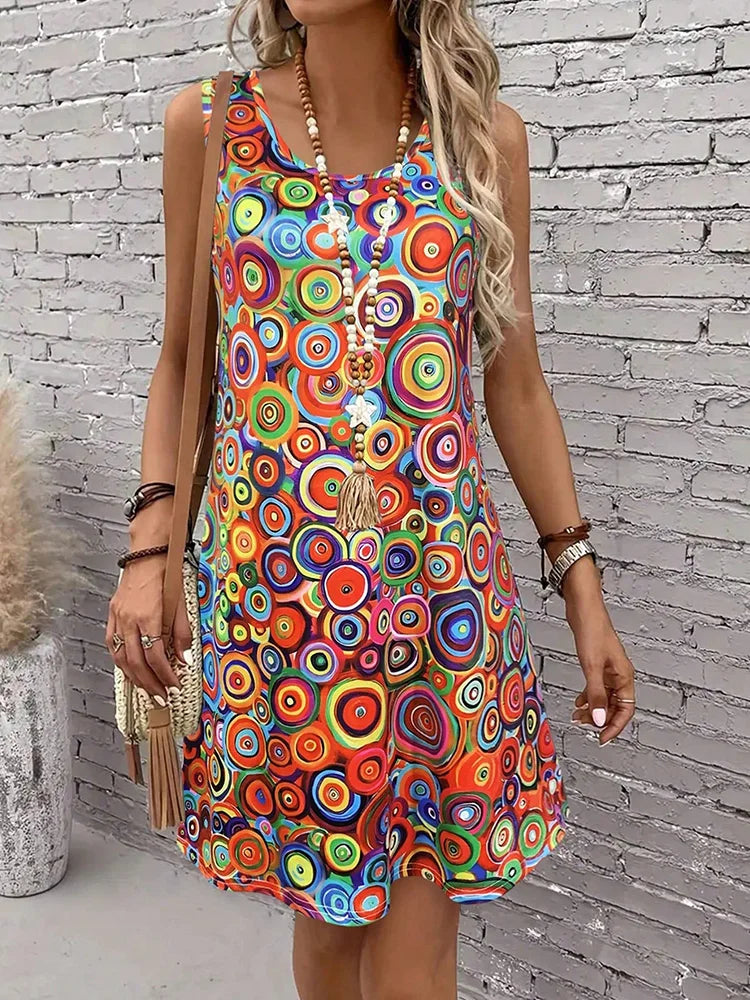 Mouwloze jurk met cirkelprint - afbeelding 6