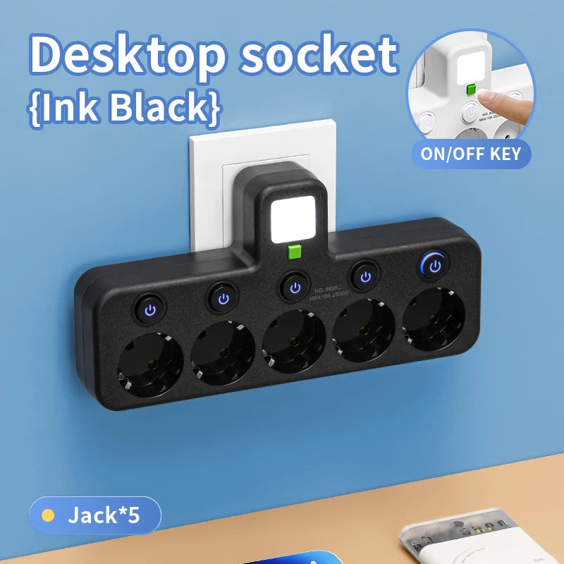 EU stekkerdoos met 4 stopcontacten, 2 USB-poorten en 1 USB-C-poort