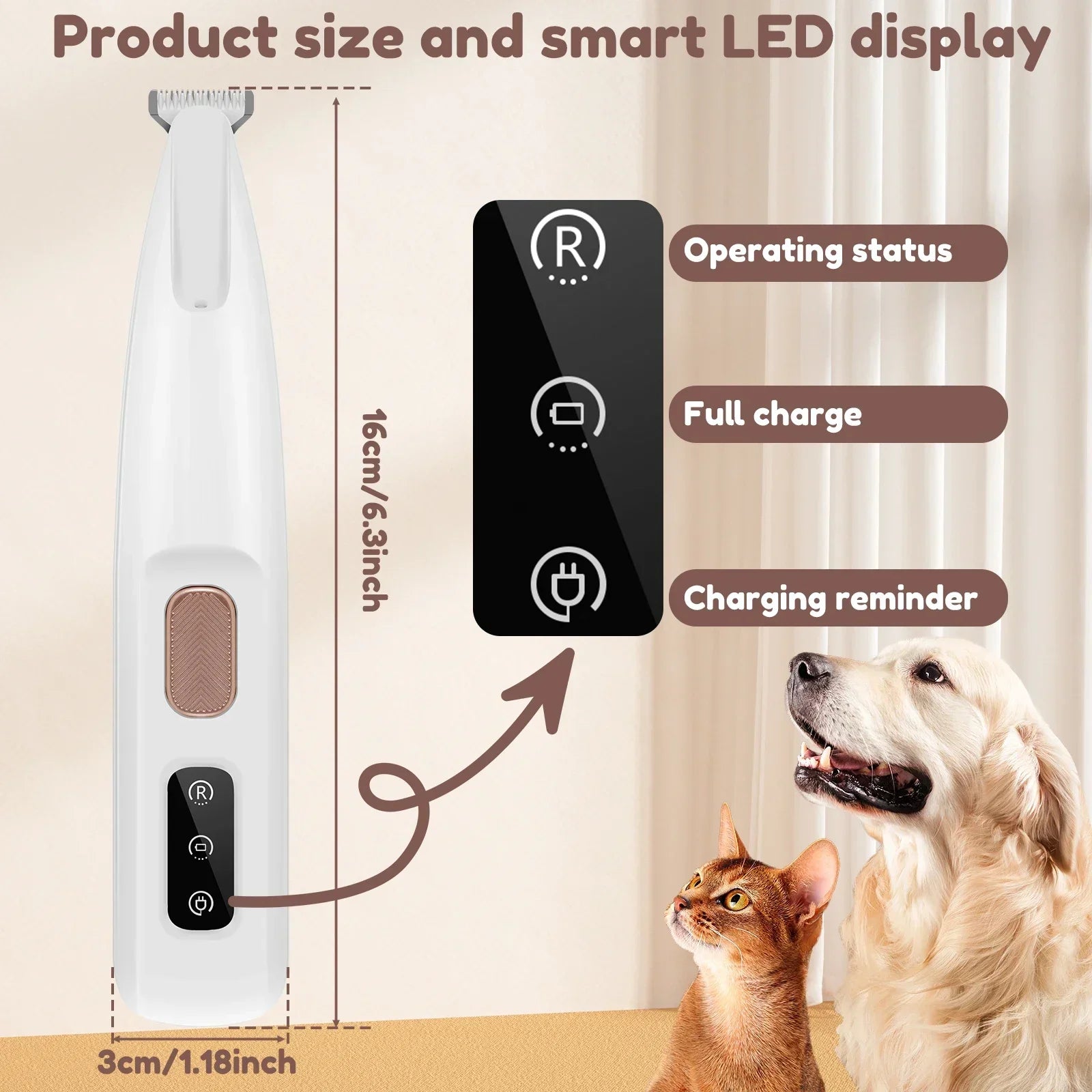 Waterdichte honden- en kattentrimmer met LED-verlichting