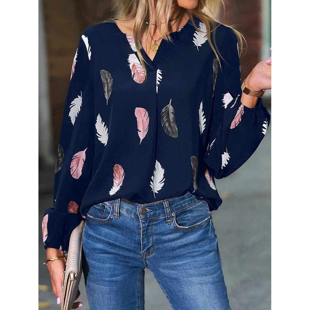 Chiffon blouse met veerprint - afbeelding 33