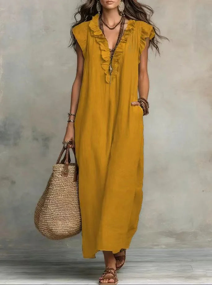 Dames boho maxi jurk van katoen en linnen