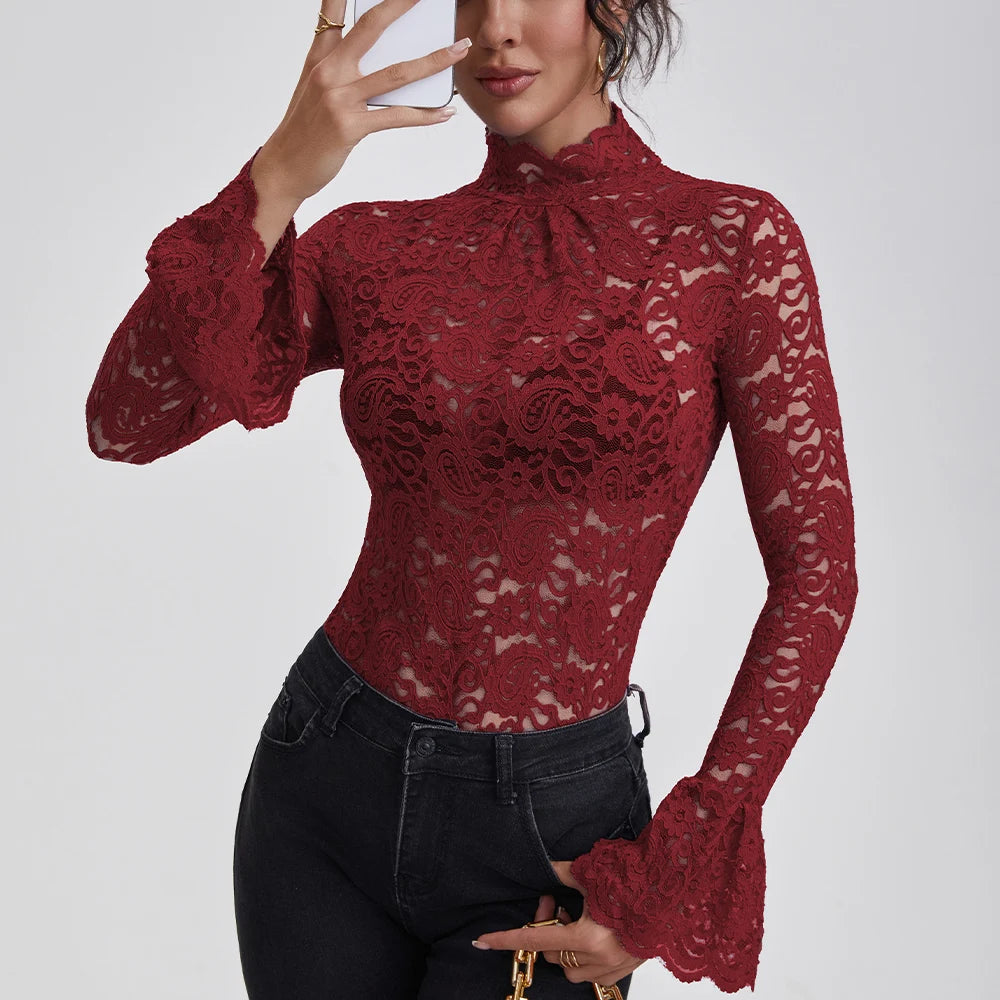 Kanten blouse met col - afbeelding 6