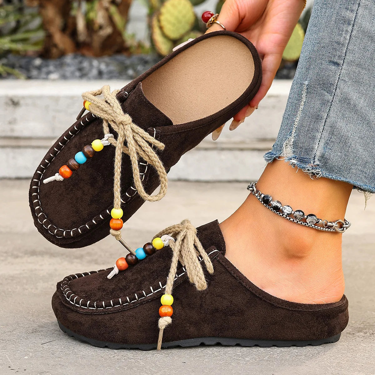Dames suède half slippers met dikke zool