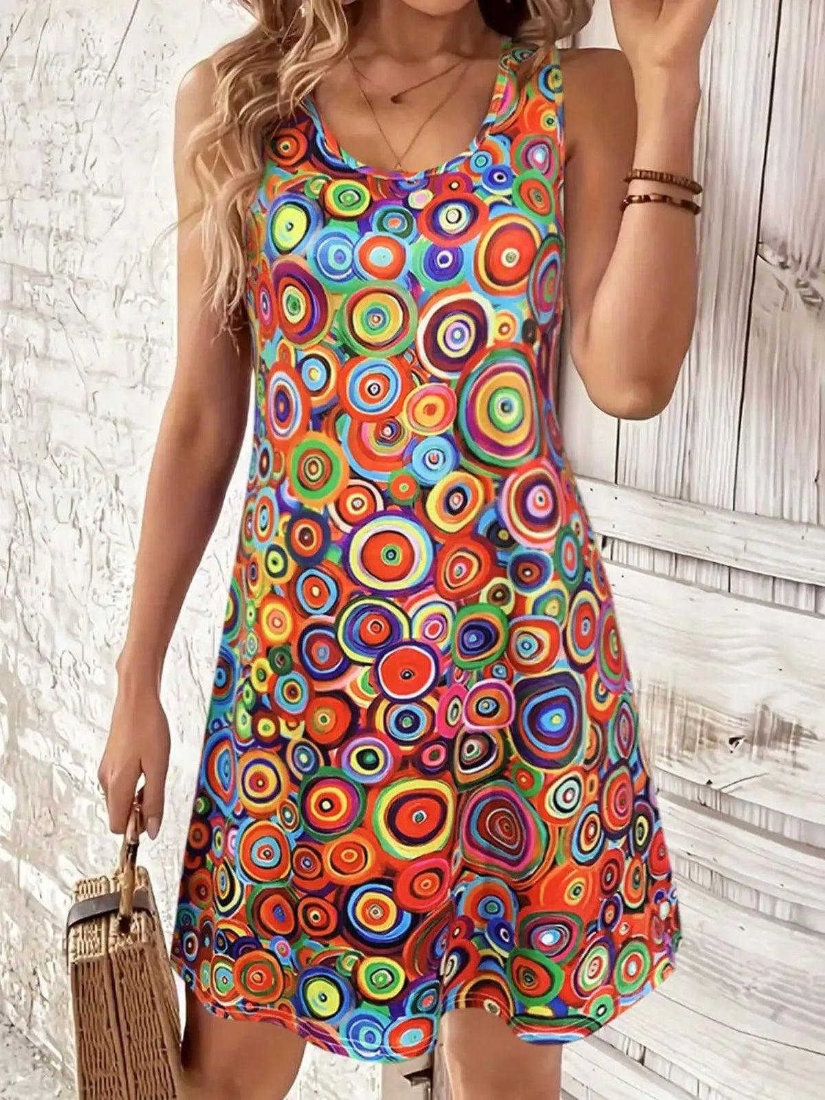 Mouwloze jurk met cirkelprint - afbeelding 2