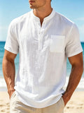 Heren Henley shirt van katoen-linnen mix