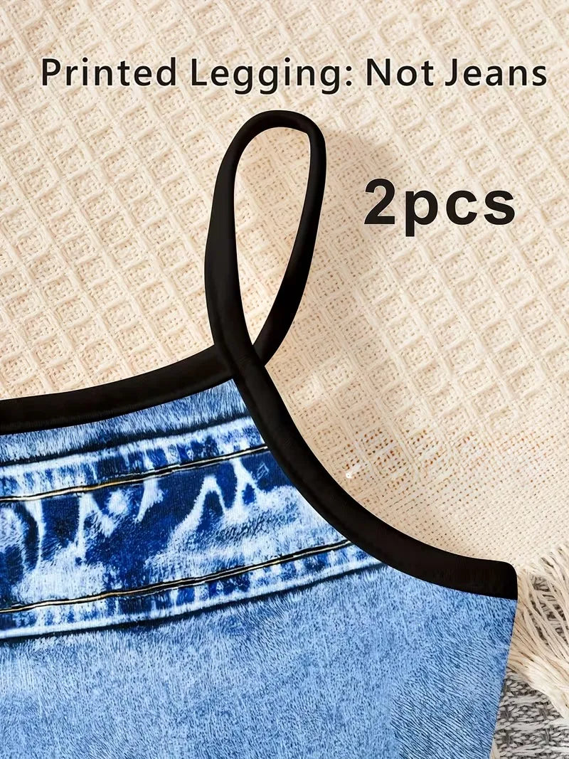 2-delige faux denim set