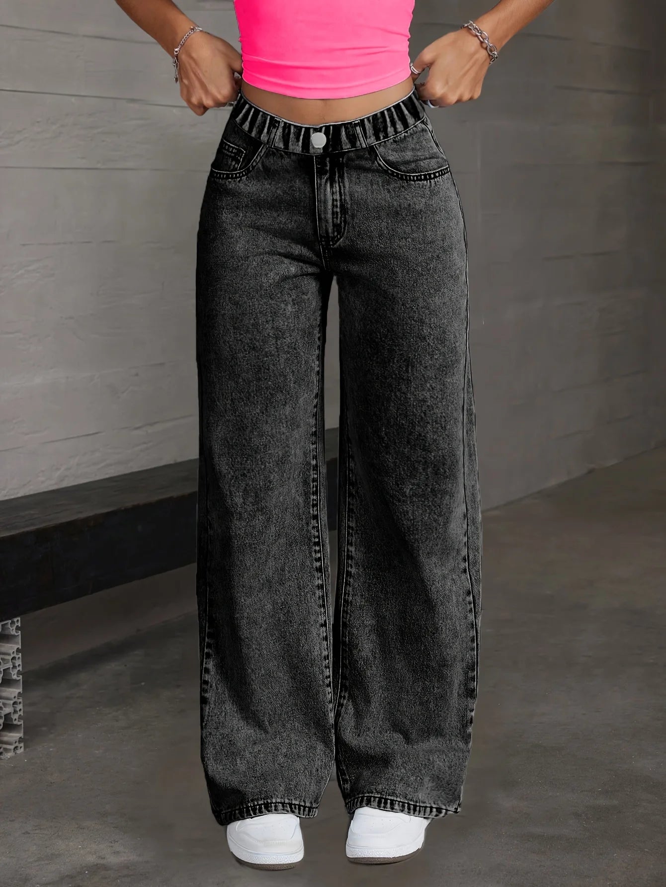 Y2K straight dark denim broek voor meisjes