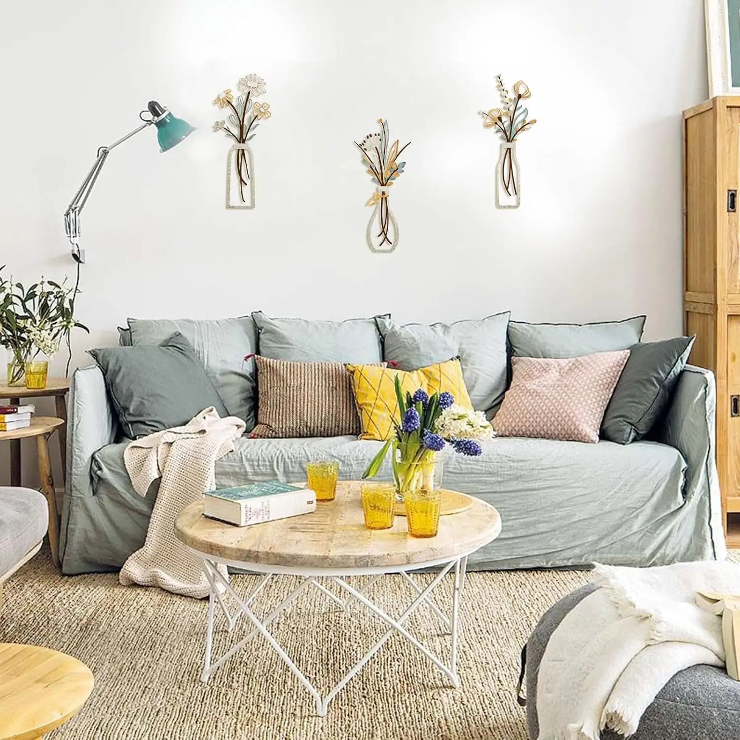 3-delige metalen bloemen wanddecoratie
