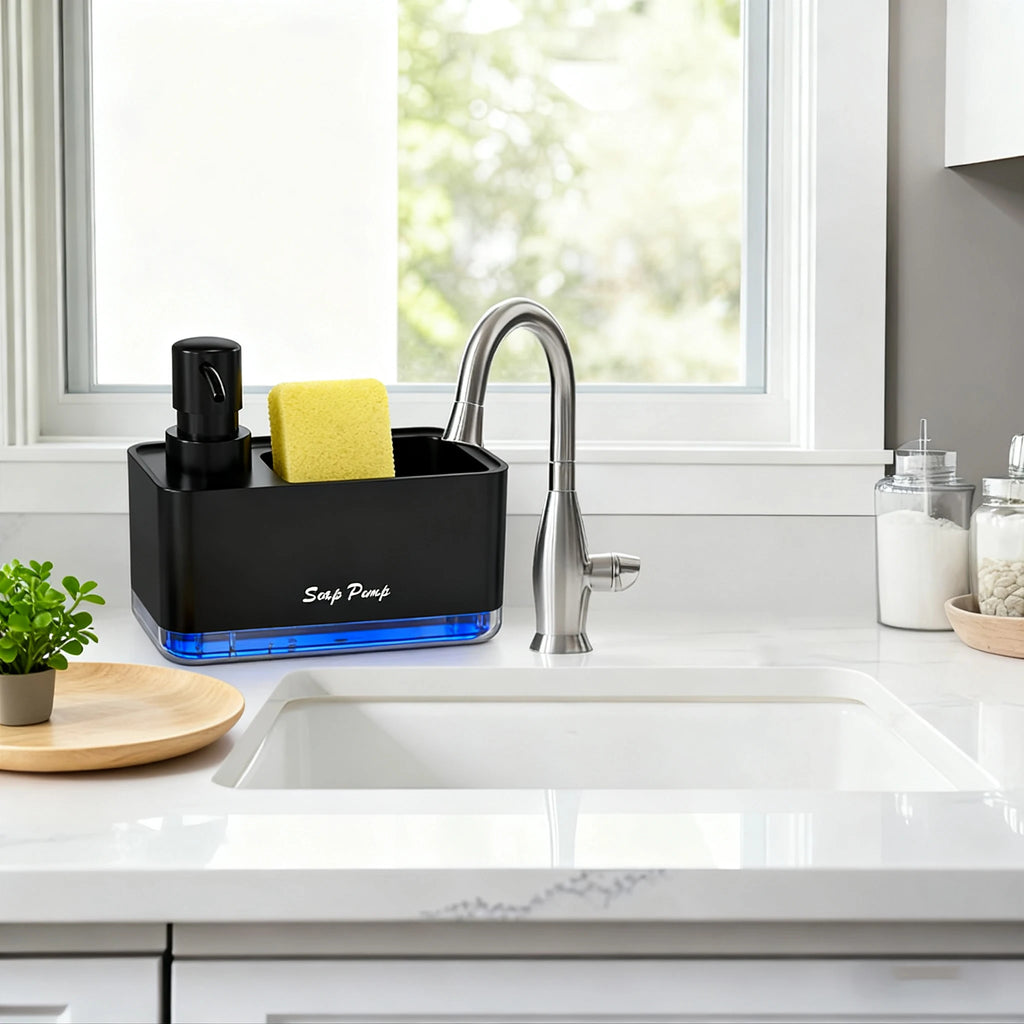 Keuken zeepdispenser met sponshouder
