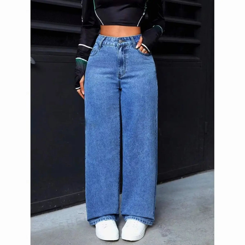 Y2K straight dark denim broek