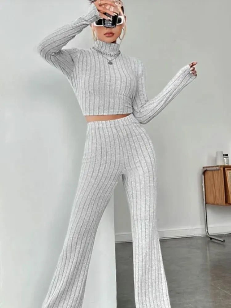 Geribde set met flared broek - afbeelding 3
