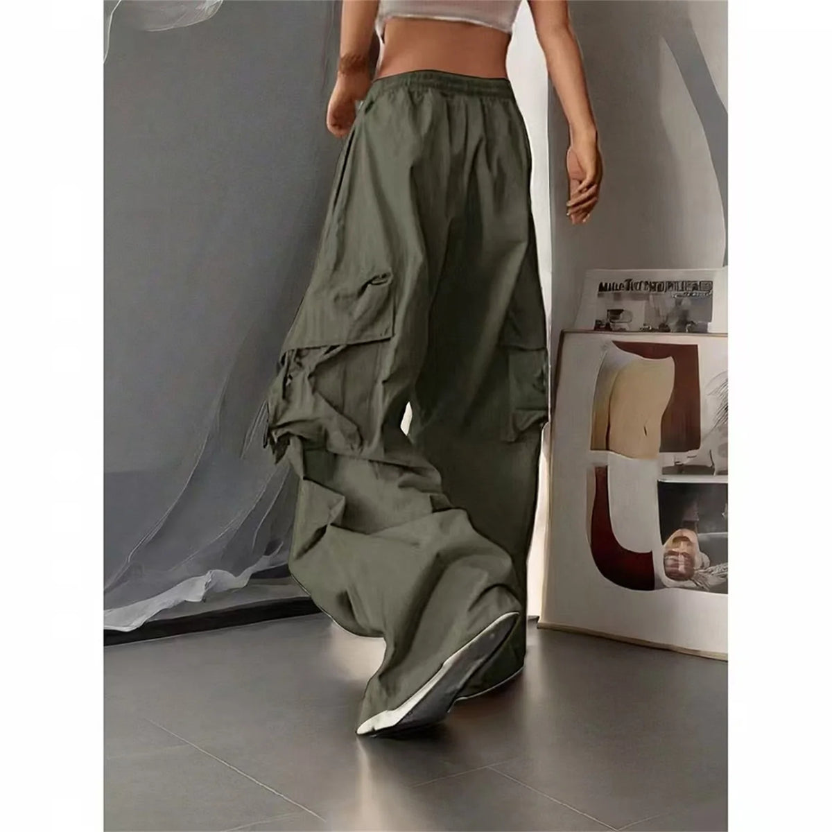 Wijde cargobroek met hoge taille - afbeelding 15