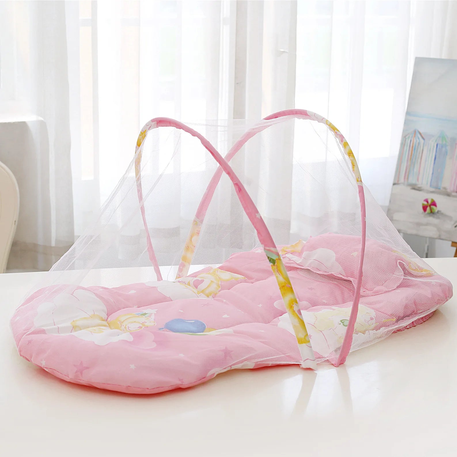 Opvouwbare babybedje met muskietennet, matras en kussen