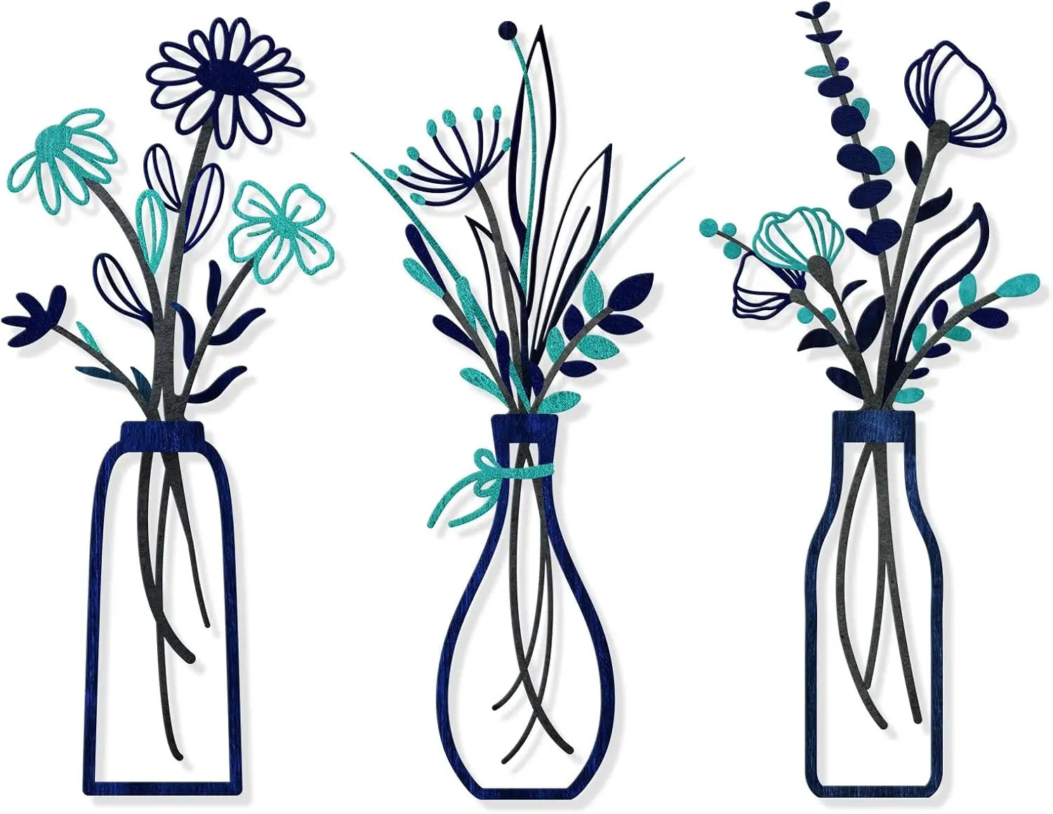 3-delige metalen bloemen wanddecoratie