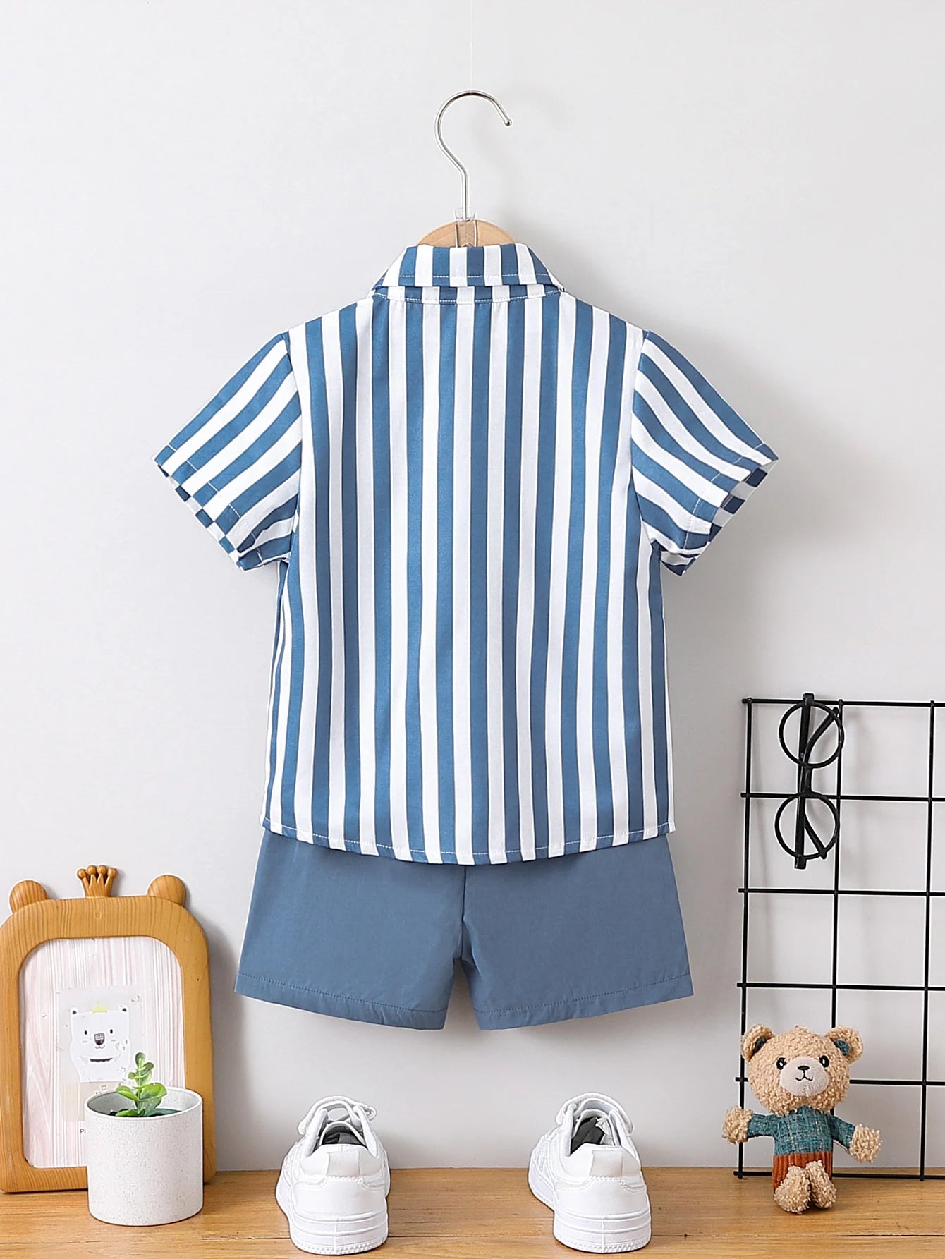 2-delige blauw-wit gestreepte zomerset