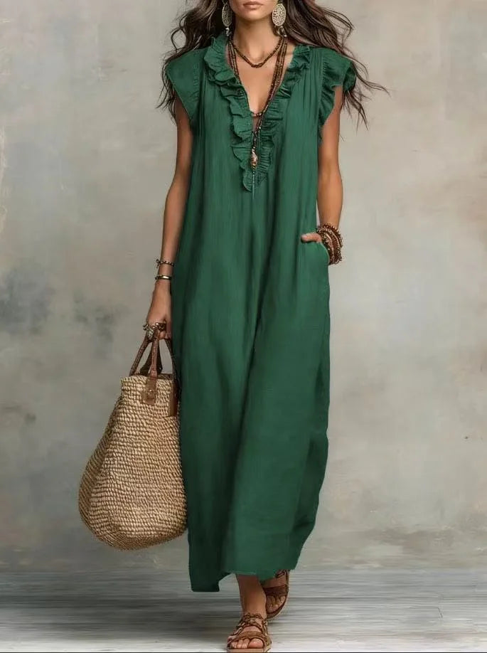 Dames boho maxi jurk van katoen en linnen