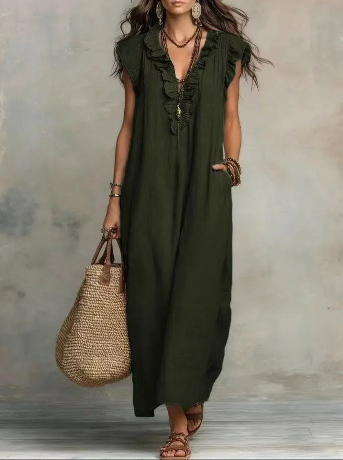 Dames boho maxi jurk van katoen en linnen