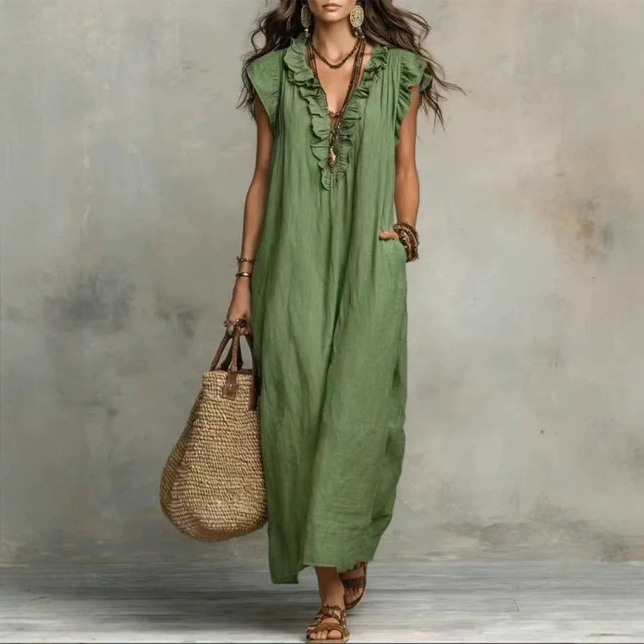 Dames boho maxi jurk van katoen en linnen