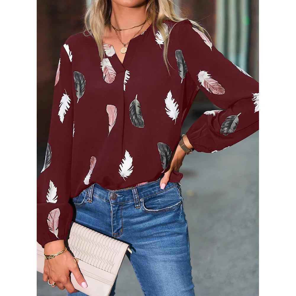 Chiffon blouse met veerprint - afbeelding 20