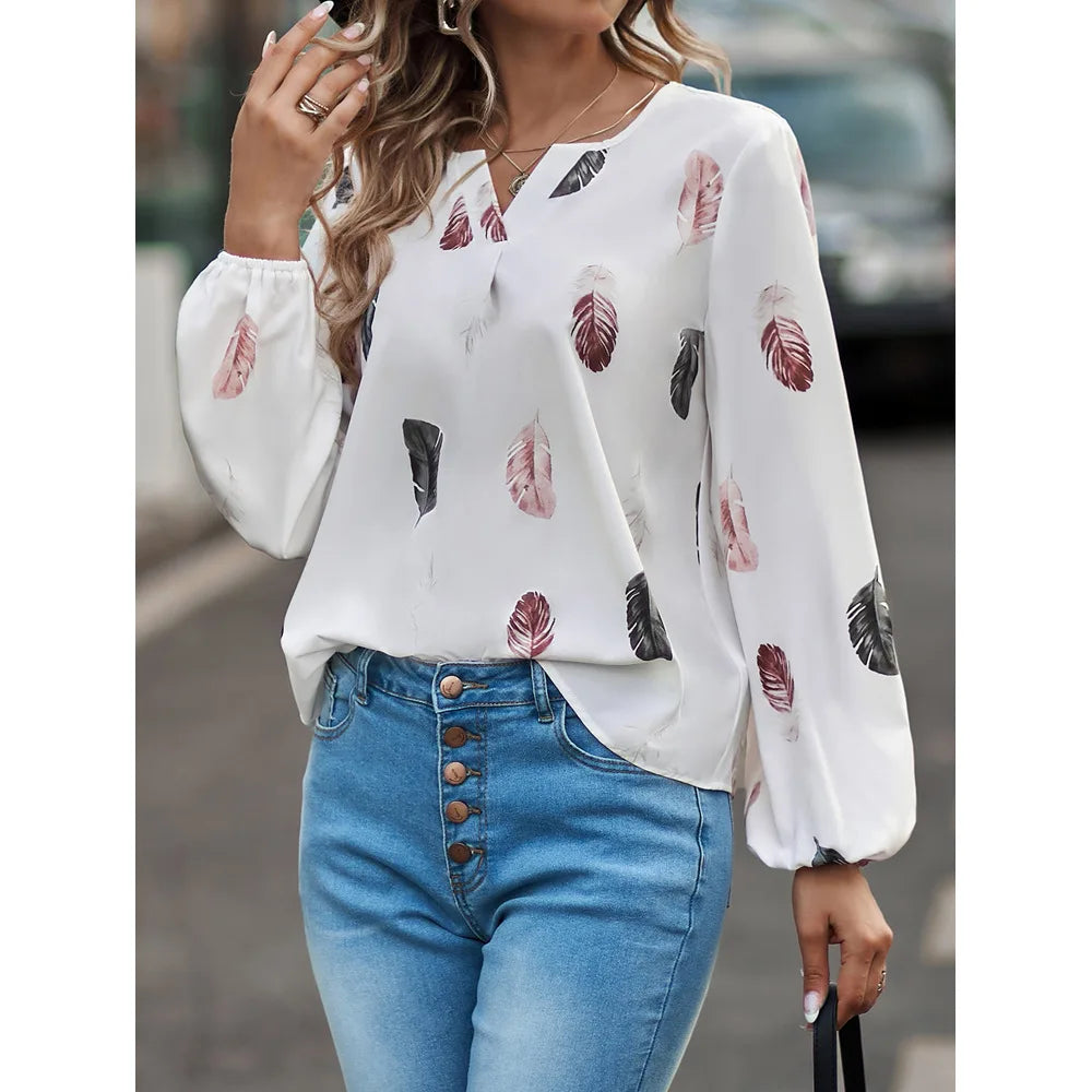 Chiffon blouse met veerprint - afbeelding 3