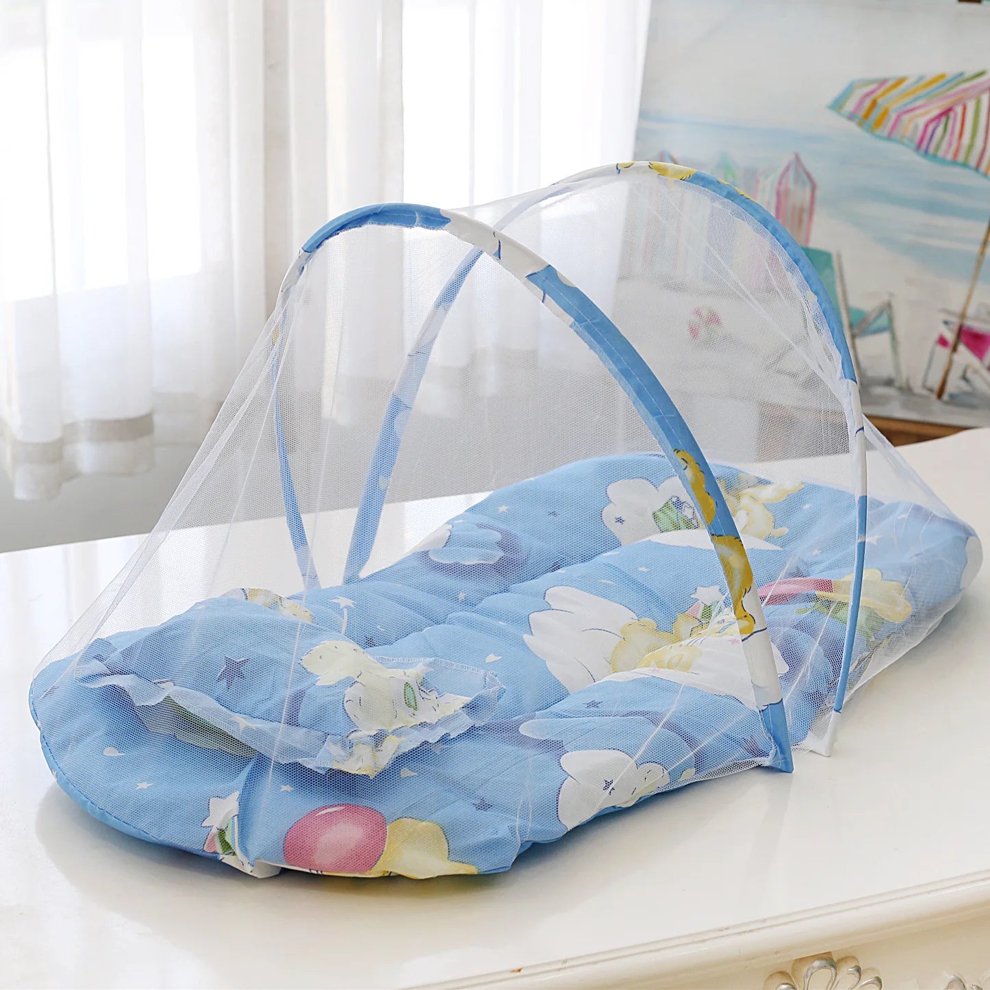 Opvouwbare babybedje met muskietennet, matras en kussen
