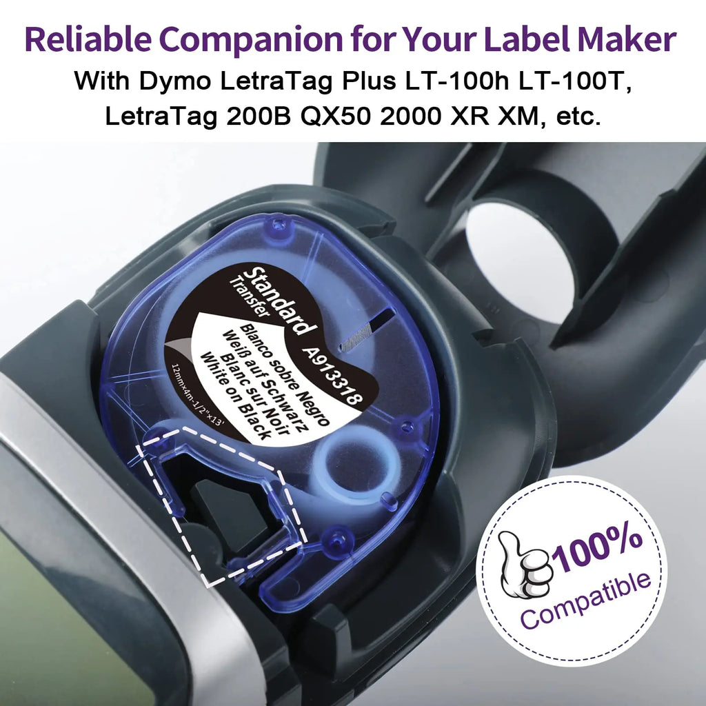 Labeltape voor labelprinter, wit-op-zwart (6-pack)